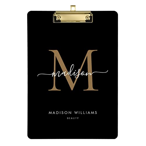 Personalisiertes, modernes schwarzgoldenes Acryl-Klemmbrett, A4, Standardgröße, dekorative Klemmbretter mit Text-Logo, für Studenten, Frauen, Männer, 22,9 x 31,8 cm, mit niedrigem Profil-Metallclip Personalisiertes, modernes schwarzgoldenes Acryl-Klemmbrett, A4, Standardgröße, dekorative Klemmbretter mit Text-Logo, für Studenten, Frauen, Männer, 22,9 x 31,8 cm, mit niedrigem Profil-Metallclip von CHIFIGNO