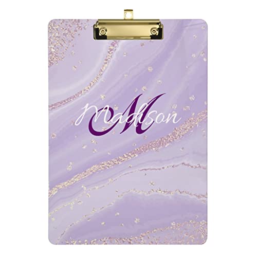 Personalisiertes Acryl-Klemmbrett, A4, Standardgröße, violette Marmor-Hartfaserplatte mit Namen für Studenten, Männer, Frauen, 22,9 x 31,8 cm, mit flachem Metallclip von CHIFIGNO