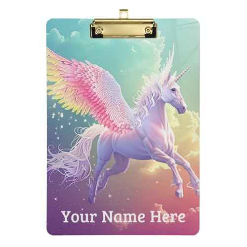 Personalisiertes Einhorn-Klemmbrett, A4 Briefgröße Klemmbretter mit Textlogo für Studenten, Frauen, Mann – 22,9 x 31,8 cm mit niedrigem Profil-Metallclip Personalisiertes Einhorn-Klemmbrett, A4 Briefgröße Klemmbretter mit Textlogo für Studenten, Frauen, Mann – 22,9 x 31,8 cm mit niedrigem Profil-Metallclip von CHIFIGNO