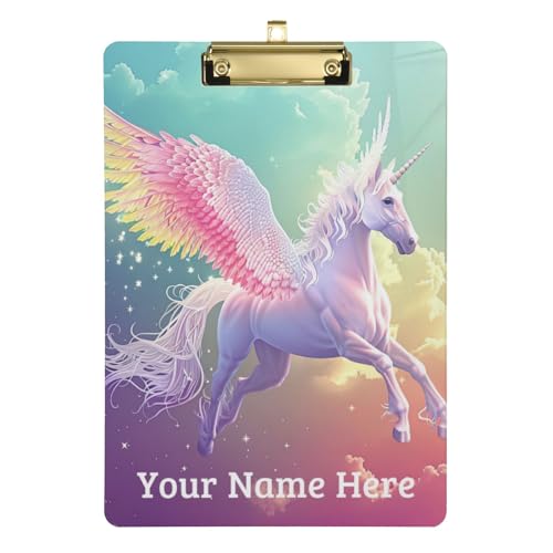 Personalisiertes Einhorn-Klemmbrett, A4 Briefgröße Klemmbretter mit Textlogo für Studenten, Frauen, Mann – 22,9 x 31,8 cm mit niedrigem Profil-Metallclip von CHIFIGNO