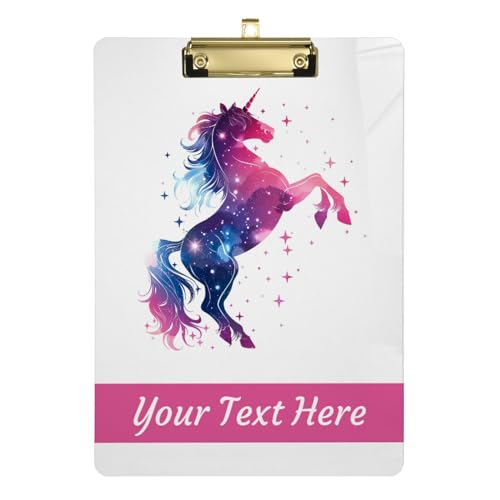 Personalisiertes Einhorn-Klemmbrett aus Acryl, A4, Standardgröße, dekorative Klemmbretter mit Text-Logo, für Studenten, Männer, Frauen, 22,9 x 31,8 cm, mit flachem Metallclip Personalisiertes Einhorn-Klemmbrett aus Acryl, A4, Standardgröße, dekorative Klemmbretter mit Text-Logo, für Studenten, Männer, Frauen, 22,9 x 31,8 cm, mit flachem Metallclip von CHIFIGNO