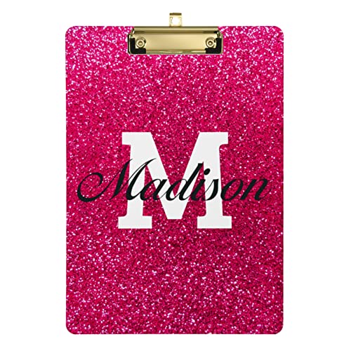 Personalisierbares pinkes Glitzer-Acryl-Klemmbrett, A4-Klemmbretter in Standardgröße mit Ihrem Namen für Büros, Klassenzimmer, Schule, 22,9 x 31,8 cm, mit niedrigem Profil-Metallclip von CHIFIGNO