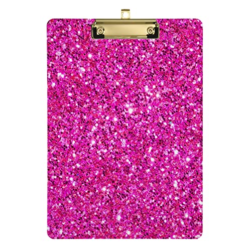 Pinkes Glitzer-Acryl-Klemmbrett, A4, Buchstabengröße, Klemmbretter mit Text-Logo, für Studenten, Damen, Herren, 22,9 x 31,8 cm, mit flachem Metallclip von CHIFIGNO