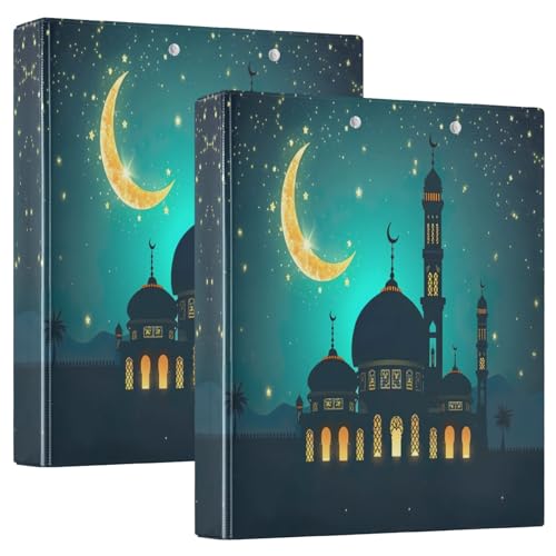 Ramadan Ordner mit 3 Ringen, 3,8 cm, langlebig, mit 3 Innentaschen, dekorativ, niedlich, 3-Ringbuch für Schule, Büro, 2 Stück Ramadan Ordner mit 3 Ringen, 3,8 cm, langlebig, mit 3 Innentaschen, dekorativ, niedlich, 3-Ringbuch für Schule, Büro, 2 Stück von CHIFIGNO