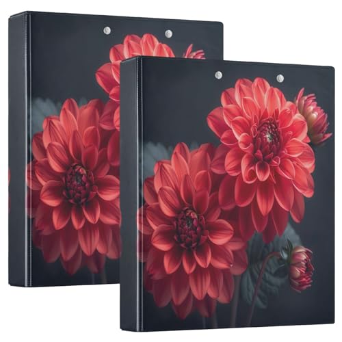 Red Flowers 3,5 cm Ordner mit 3 Ringen, grundlegender Ordner-Organizer für 200 Blatt, dekorativer Drei-Ringordner für Schulbedarf, 2 Stück von CHIFIGNO