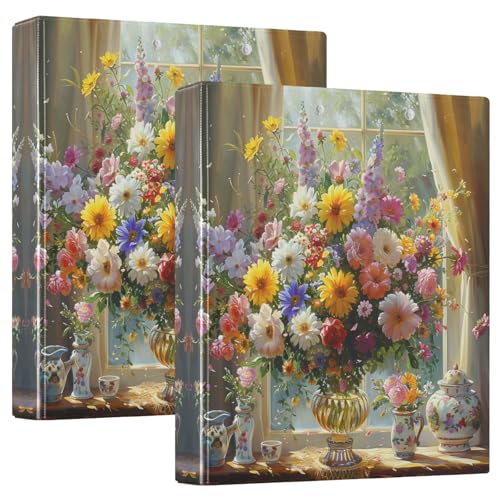 Retro-Blumenstrauß, bunte Blumen, 3,8 cm, 3-Ringbuch, 3-Ringbuch, dekorativ mit 3 Innentaschen, langlebig, Basisordner für Schule, Büro, 2 Stück Retro-Blumenstrauß, bunte Blumen, 3,8 cm, 3-Ringbuch, 3-Ringbuch, dekorativ mit 3 Innentaschen, langlebig, Basisordner für Schule, Büro, 2 Stück von CHIFIGNO