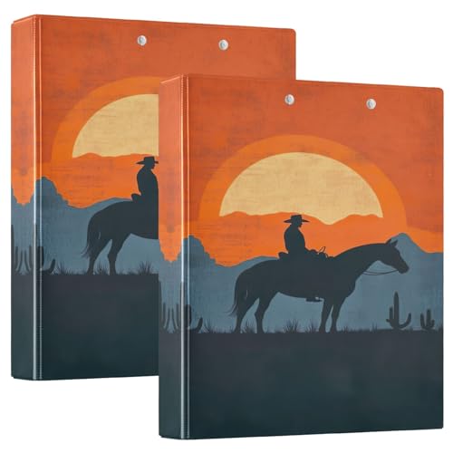 Ringbuch, 3,8 cm, 3 Ringe, 2 Stück, Desert Sunset Cowboy, rund, hält 200 Blatt, langlebige Basisordner für Schule, Büro, Zuhause Ringbuch, 3,8 cm, 3 Ringe, 2 Stück, Desert Sunset Cowboy, rund, hält 200 Blatt, langlebige Basisordner für Schule, Büro, Zuhause von CHIFIGNO