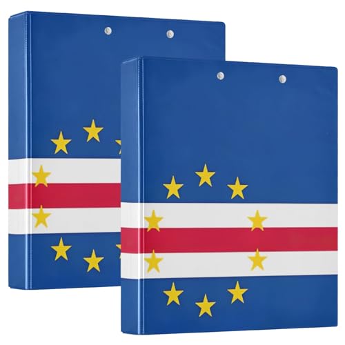 Ringbuch mit 3,8 cm (1 1/2 Zoll), 3 Ringe, 2 Stück, Kapverde-Flagge, runder Ringordner mit rutschfestem Metallclip, grundlegender Ordner-Organizer für Schulbedarf von CHIFIGNO