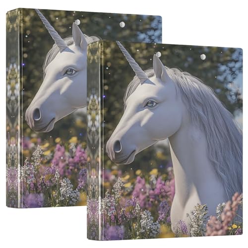 Ringbuch mit 3 Ringbüchern mit weißem Einhorn, 3,8 cm, mit 3 Innentaschen, runder Ringbuch, vielseitiger Ordner für Schulbedarf, 2 Stück von CHIFIGNO