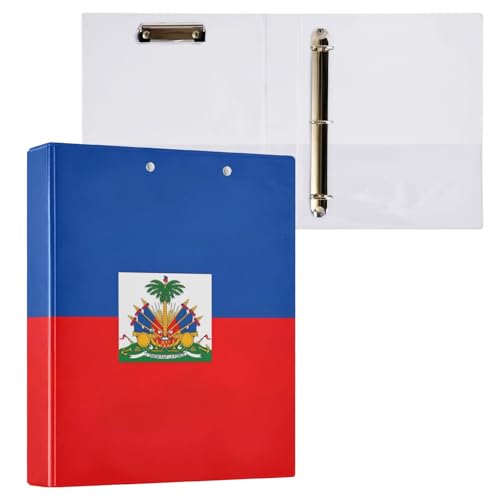Ringbuch mit 3 Ringen, 3,8 cm, Haiti-Flagge, runder Ringordner mit 3 Innentaschen, vielseitige Ordner für Schule, Büro, Zuhause, 1 Packung von CHIFIGNO
