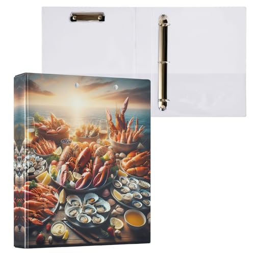 Ringbuch mit 3 Ringen, 3,8 cm, Meeresfrüchte-Fest, runder Ringordner mit rutschfestem Clip, Basisbuch, Notizbuch für Schule, Bürobedarf, 1 Packung von CHIFIGNO