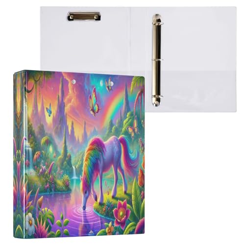 Ringbuch mit 3 Ringen, 3,8 cm, Regenbogen-Einhorn, rund, mit 3 Innentaschen, langlebige Basisordner für Schule, Büro, Zuhause, 1 Packung Ringbuch mit 3 Ringen, 3,8 cm, Regenbogen-Einhorn, rund, mit 3 Innentaschen, langlebige Basisordner für Schule, Büro, Zuhause, 1 Packung von CHIFIGNO