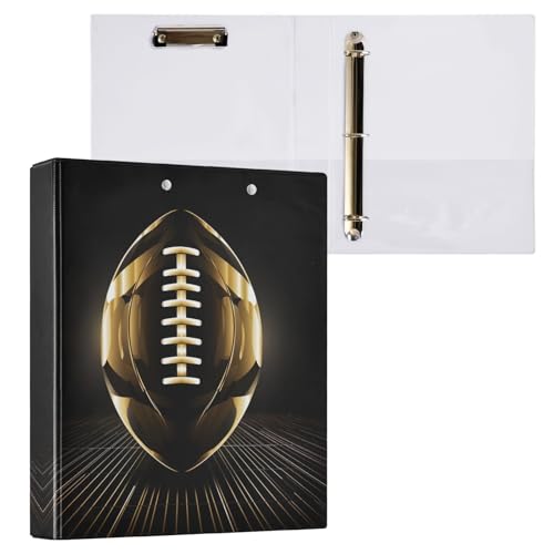 Ringbuch mit 3 Ringen, 3,8 cm, Schwarz / Gold, American Football, runder Ringordner mit 3 Innentaschen, einfacher Ordner-Organizer für Schule, Büro, Zuhause, 1 Stück Ringbuch mit 3 Ringen, 3,8 cm, Schwarz / Gold, American Football, runder Ringordner mit 3 Innentaschen, einfacher Ordner-Organizer für Schule, Büro, Zuhause, 1 Stück von CHIFIGNO