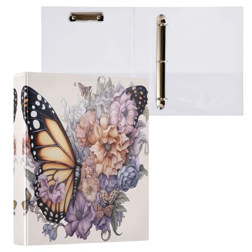 Ringbuch mit 3 Ringen, 3,8 cm, bunte Schmetterlinge und Blumen, 3 Ringe, dekorativ mit 3 Innentaschen, Notizbuchordner für Schule, Büro, 1 Stück Ringbuch mit 3 Ringen, 3,8 cm, bunte Schmetterlinge und Blumen, 3 Ringe, dekorativ mit 3 Innentaschen, Notizbuchordner für Schule, Büro, 1 Stück von CHIFIGNO