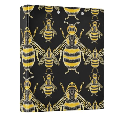Ringbuch mit 3 Ringen, 3,8 cm, gelbe Bienen, schwarz, 3-Ringbuch, dekorativ, hält 200 Blatt, grundlegender Ordner-Organizer für Schulbedarf, 1 Packung von CHIFIGNO