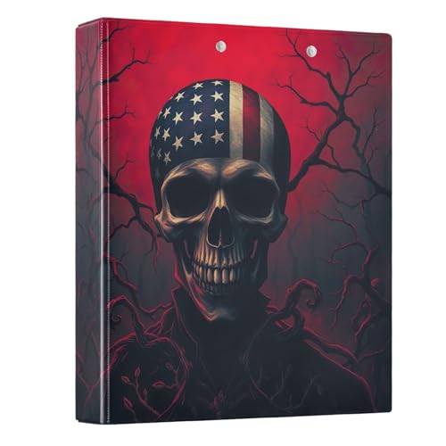 Ringbuch mit 3 Ringen, 3,8 cm, lustiger Totenkopf, amerikanische Flagge, runder Ringordner mit 3 Innentaschen, Notizbuchordner für Arbeit, Schule, Büro, 1 Stück Ringbuch mit 3 Ringen, 3,8 cm, lustiger Totenkopf, amerikanische Flagge, runder Ringordner mit 3 Innentaschen, Notizbuchordner für Arbeit, Schule, Büro, 1 Stück von CHIFIGNO