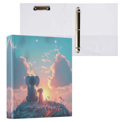 Ringbuch mit 3 Ringen, 3,8 cm, niedlicher Elefantenhund, runder Ringordner mit 3 Innentaschen, langlebige Basisordner für Schule, Bürobedarf, 1 Packung von CHIFIGNO