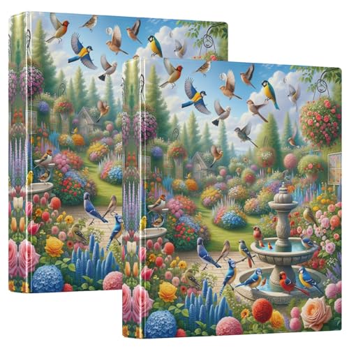 Ringbuch mit 3 Ringen, 3 Ringen, 2 Stück, Gartenbrunnen, Vögel, bunte Blumen, runder Ringordner mit 3 Innentaschen, D-Ringbuch für Arbeit, Schule, Büro Ringbuch mit 3 Ringen, 3 Ringen, 2 Stück, Gartenbrunnen, Vögel, bunte Blumen, runder Ringordner mit 3 Innentaschen, D-Ringbuch für Arbeit, Schule, Büro von CHIFIGNO