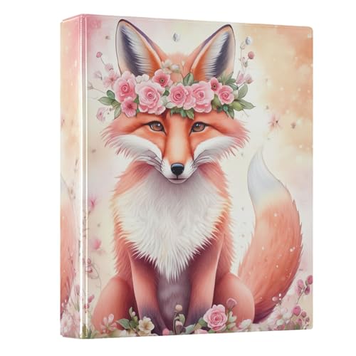 Ringbuch mit 3 Ringen, Aquarellfarben, Fuchs, Blumen, 3,8 cm, rund, für 200 Blatt, einfacher Ordner, Organizer für Schulbedarf, 1 Packung Ringbuch mit 3 Ringen, Aquarellfarben, Fuchs, Blumen, 3,8 cm, rund, für 200 Blatt, einfacher Ordner, Organizer für Schulbedarf, 1 Packung von CHIFIGNO