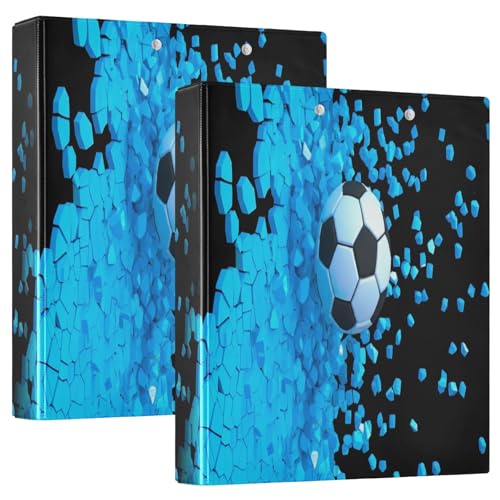 Ringbuch mit 3 Ringen, Motiv: Fußballball, Blau / Schwarz, 3 Ringe, Ringbuch mit rutschfestem Clip, runder Ringbuch für Arbeit, Schule, Büro, 2 Stück von CHIFIGNO