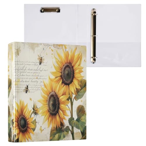 Ringbuch mit 3 Ringen, Retro-Sonnenblumen und Bienen, 3,8 cm, vielseitige Ordner mit 3 Innentaschen, dekoratives süßes Drei-Ringbuch für Schulbedarf, 1 Packung Ringbuch mit 3 Ringen, Retro-Sonnenblumen und Bienen, 3,8 cm, vielseitige Ordner mit 3 Innentaschen, dekoratives süßes Drei-Ringbuch für Schulbedarf, 1 Packung von CHIFIGNO