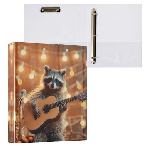 Ringbuch mit 3 Ringen, Waschbär spielender Gitarre, dekorativ, niedlich, 3 Innentaschen, vielseitige Ordner für Schule, Büro, Zuhause, 1 Stück von CHIFIGNO