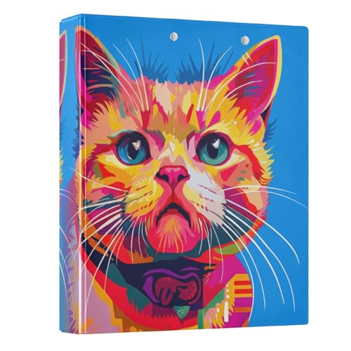 Ringbuch mit 3 Ringen, buntes Katzen-Design, 3,8 cm, mit rutschfestem Clip, runder Ringbuch, langlebig, für Schule, Büro, Zuhause, 1 Stück von CHIFIGNO