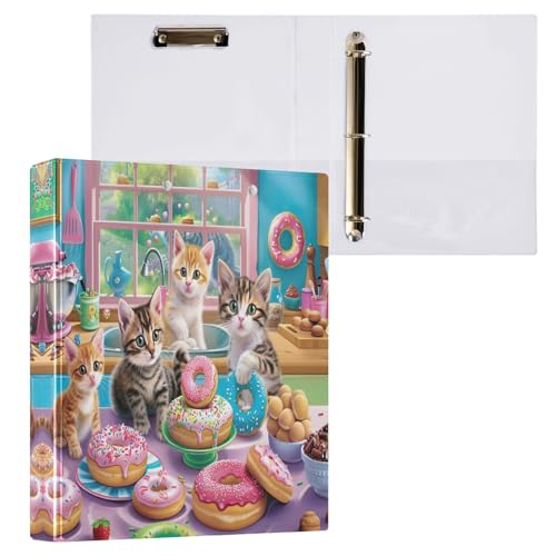 Ringbuch mit 3 Ringen, niedlicher Katzen-Donuts, runder Ringbuch mit rutschfestem Clip, Basisbuch, Notizbuch für Arbeit, Schule, Büro, 1 Stück von CHIFIGNO