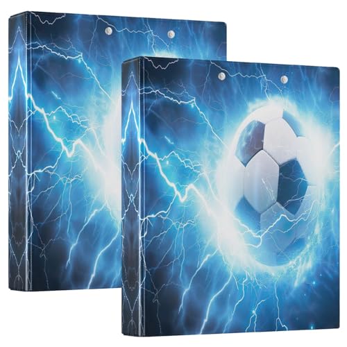 Ringbuch mit Fußball-Motiv, Blau, 3,8 cm, 3 Ringe für 200 Blatt, runder Ringbuch, Organizer für Arbeit, Schule, Büro, 2 Stück von CHIFIGNO