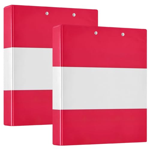 Ringbuch mit Österreich-Flagge, 3,8 cm, rund, mit 3 Innentaschen, einfacher Ordner-Organizer für Schule, Bürobedarf, 2 Stück von CHIFIGNO