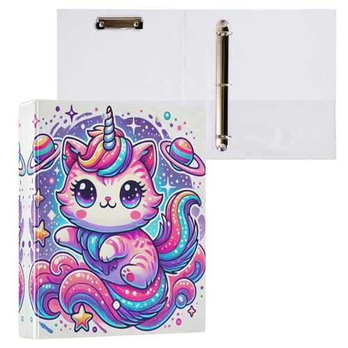 Ringbuch mit niedlichem Einhorn und Sternenhimmel, 3,8 cm, runder Ringordner mit 3 Innentaschen, Notizbuch, Ordner für Schulbedarf, 1 Packung von CHIFIGNO