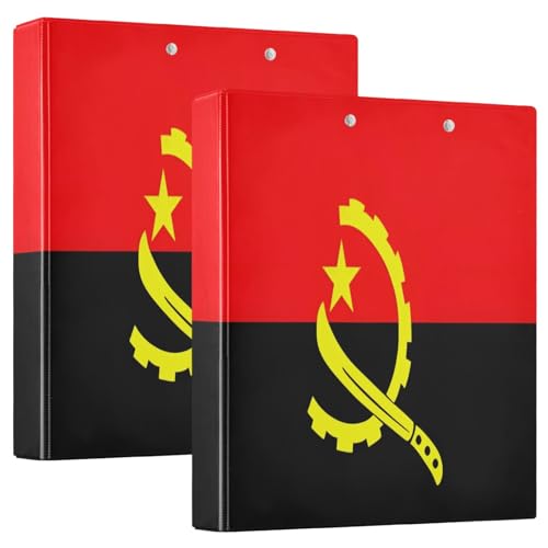 Ringbücher mit 3 Ringbüchern mit Angola-Flagge, 3,8 cm mit 3 Innentaschen, runde Ringbücher, Organizer für Schule, Büro, 2 Stück von CHIFIGNO