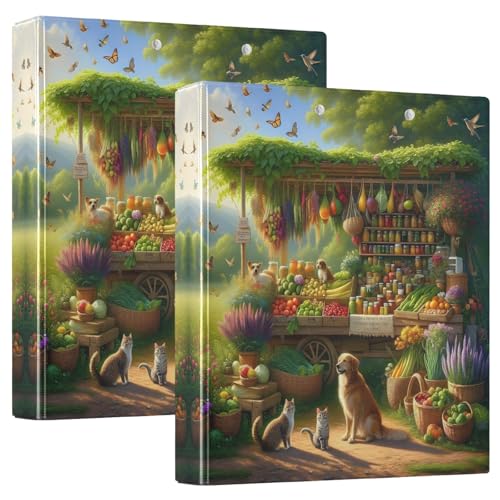 Roadside Stand Dogs Cats Butterflies 3 Ringbücher 3,8 cm für 200 Blatt, niedlicher Ordner mit drei Ringen, langlebig, Basisordner für Arbeit, Schule, Büro, 2 Stück von CHIFIGNO