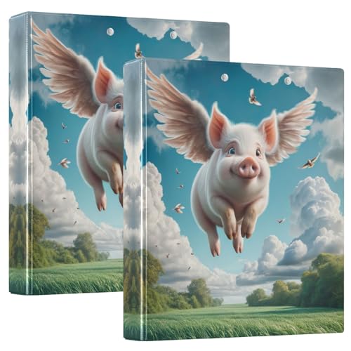 Runder Ringbuch, 3,5 cm, 3 Ringe mit 3 Innentaschen, Notizbuchordner für Schule, Büro, Zuhause, lustiges fliegendes Schwein, 2 Stück Runder Ringbuch, 3,5 cm, 3 Ringe mit 3 Innentaschen, Notizbuchordner für Schule, Büro, Zuhause, lustiges fliegendes Schwein, 2 Stück von CHIFIGNO