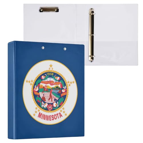 Runder Ringbuch, 3,8 cm, 3-Ringbuch mit 3 Innentaschen, D-Ringbuch für Arbeit, Schule, Büro, Minnesota, Staatsflagge, 1 Stück von CHIFIGNO