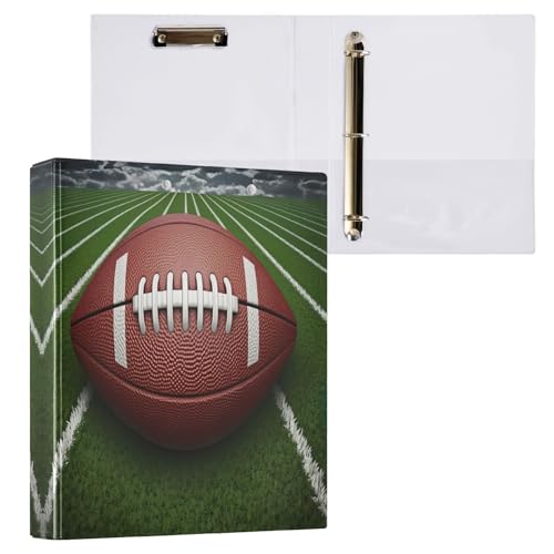 Runder Ringbuch, 3,8 cm, 3-Ringbücher mit 3 Innentaschen, D-Ringbücher für Schulbedarf, American Football, 1 Packung von CHIFIGNO