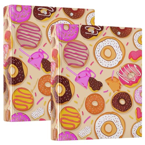 Runder Ringbuch, 3,8 cm, 3-Ringbücher mit rutschfestem Clip, D-Ringbücher für Arbeit, Schule, Büro, niedliche Donuts, Beige, 2 Stück von CHIFIGNO