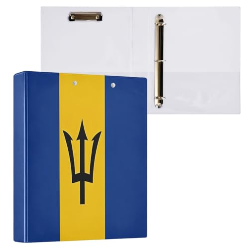 Runder Ringbuch, 3,8 cm, 3 Ringe mit rutschfestem Metallclip, Notizbuch, Ordner für Schule, Büro, Barbados-Flagge, 1 Stück von CHIFIGNO