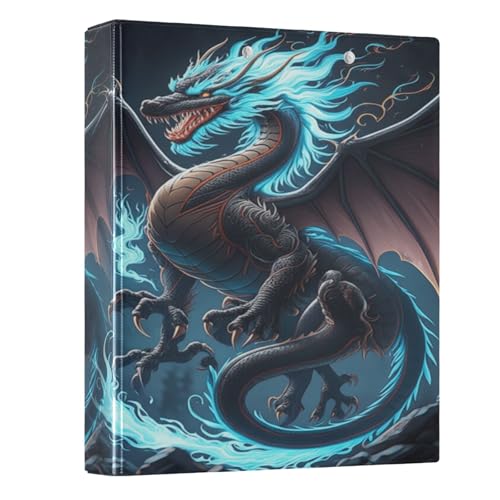 Runder Ringbuch, 3 Ringbücher, 3,8 cm, mit 3 Innentaschen, D-Ringbücher für Arbeit, Schule, Büro, Schwarz, Blaugrün, Drache, 1 Stück Runder Ringbuch, 3 Ringbücher, 3,8 cm, mit 3 Innentaschen, D-Ringbücher für Arbeit, Schule, Büro, Schwarz, Blaugrün, Drache, 1 Stück von CHIFIGNO