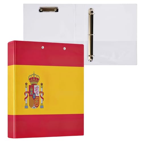 Runder Ringbuch mit 3 Ringen, 3,8 cm (1 1/2 Zoll) mit 3 Innentaschen, Basisbuch, Notizbuch für Schulbedarf, spanische Flagge, 1 Packung von CHIFIGNO