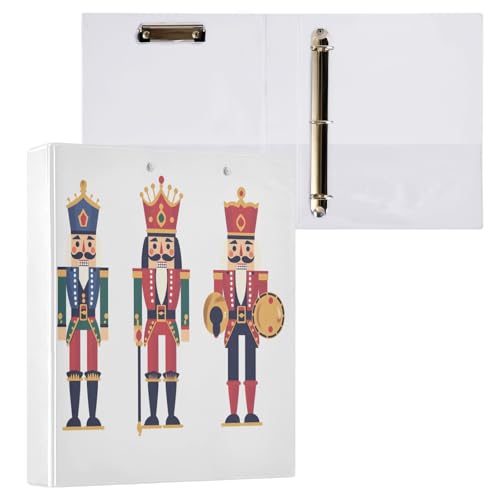 Runder Ringbuch mit 3 Ringen, 3,8 cm mit 3 Innentaschen, Notizbuchordner für Schule, Büro, Zuhause, Weihnachten, Nussknacker, 1 Packung von CHIFIGNO