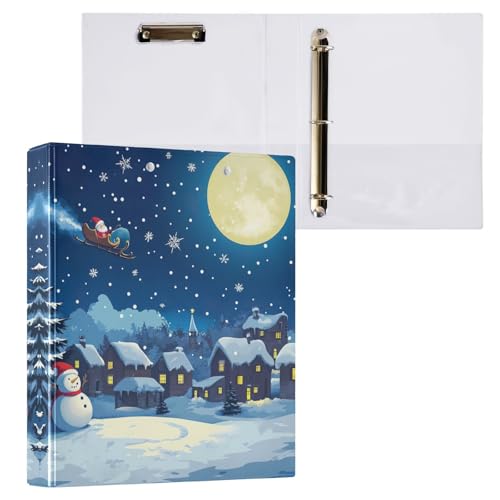 Runder Ringordner mit 3 Ringen, 3,8 cm, mit rutschfestem Metallclip, langlebig, Basisordner für Schule, Büro, Weihnachten, Nachtszene, niedlicher Schneemann, 1 Packung Runder Ringordner mit 3 Ringen, 3,8 cm, mit rutschfestem Metallclip, langlebig, Basisordner für Schule, Büro, Weihnachten, Nachtszene, niedlicher Schneemann, 1 Packung von CHIFIGNO