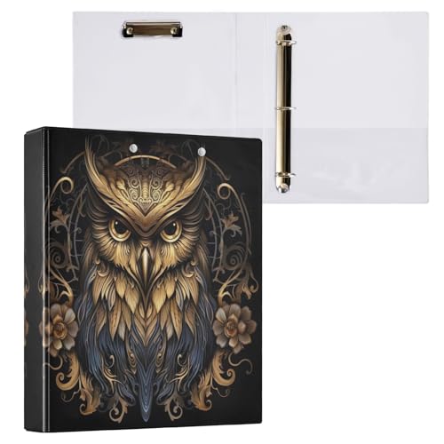 Schwarz-goldene Eule, 3,5 cm, 3 Ringe, Notizbuchordner mit 3 Innentaschen, dekoratives süßes Drei-Ringbuch für Schule, Büro, Zuhause, 1 Stück Schwarz-goldene Eule, 3,5 cm, 3 Ringe, Notizbuchordner mit 3 Innentaschen, dekoratives süßes Drei-Ringbuch für Schule, Büro, Zuhause, 1 Stück von CHIFIGNO