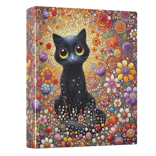 Schwarze Katze, bunte Blumen, 3,8 cm, Ordner mit 3 Ringen, einfacher Ordner, Organizer mit rutschfestem Clip, Drei-Ringbuch, dekorativ für Arbeit, Schule, Büro, 1 Stück Schwarze Katze, bunte Blumen, 3,8 cm, Ordner mit 3 Ringen, einfacher Ordner, Organizer mit rutschfestem Clip, Drei-Ringbuch, dekorativ für Arbeit, Schule, Büro, 1 Stück von CHIFIGNO