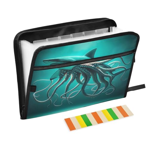 Shark Claws Fächermappe mit Reißverschluss, 13 Fächer, Akkordeon-Aktenordner mit Etiketten, A4, Briefgröße, Dokumenten-Organizer, Bürobedarf, Blaugrün Shark Claws Fächermappe mit Reißverschluss, 13 Fächer, Akkordeon-Aktenordner mit Etiketten, A4, Briefgröße, Dokumenten-Organizer, Bürobedarf, Blaugrün von CHIFIGNO