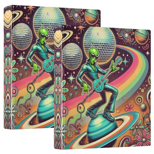 Space Alien 3,8 cm 3-Ringordner mit 3 Innentaschen, runder Ringbuch, langlebig, für Schule, Büro, Zuhause, 2 Stück von CHIFIGNO
