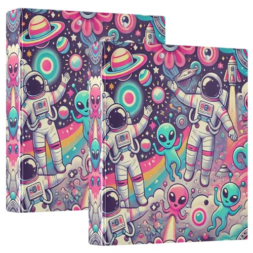Space Astronauts Aliens Ordner, 3 Ringe, dekorativ, niedlich, 3-Ringbuch mit 3 Innentaschen, einfaches Notizbuch für Schule, Büro, 2 Stück von CHIFIGNO