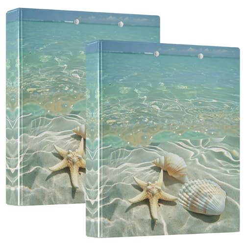 Strand-Szenen-Muschel-Ordner, 3,8 cm, 3 Ringe, Notizbuch mit 3 Innentaschen, drei Ringbüchern, dekorativ für Schule, Büro, Zuhause, 2 Stück Strand-Szenen-Muschel-Ordner, 3,8 cm, 3 Ringe, Notizbuch mit 3 Innentaschen, drei Ringbüchern, dekorativ für Schule, Büro, Zuhause, 2 Stück von CHIFIGNO