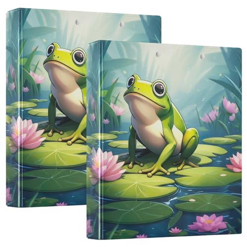 Süßes Cartoon-Frosch-Wasserlilien-Ringbuch mit 3 Ringen, 3,8 cm, runder Ringordner mit 3 Innentaschen, langlebige Basisordner für Schule, Büro, Zuhause, 2 Stück Süßes Cartoon-Frosch-Wasserlilien-Ringbuch mit 3 Ringen, 3,8 cm, runder Ringordner mit 3 Innentaschen, langlebige Basisordner für Schule, Büro, Zuhause, 2 Stück von CHIFIGNO