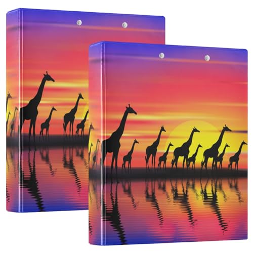Sunset Silhouette Giraffenordner, 2,5 cm, 3 Ringe, 200 Blatt Kapazität, D-Ringordner für Arbeit, Schule, Büro, 2 Stück von CHIFIGNO